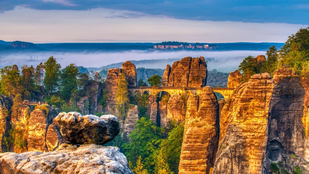 Hiking in Saxon Switzerland: The Bastei at sunrise